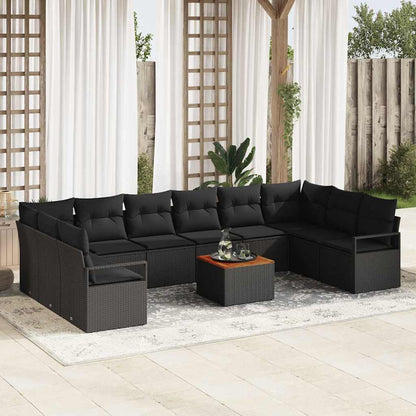 Set Divano da Giardino con archiviazione 11 pcs Nero polyrattan | homemem39