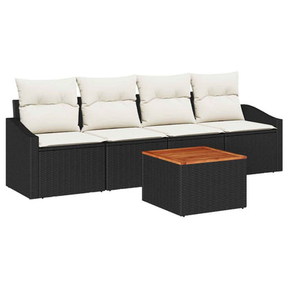 Set Divano da Giardino 5 pcs Nero e Crema polyrattan | homemem39
