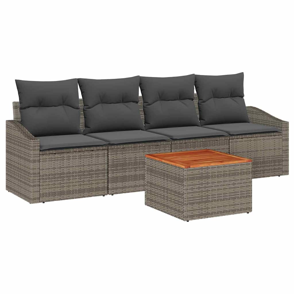 Set Divano da Giardino 5 pcs Grigio polyrattan | homemem39