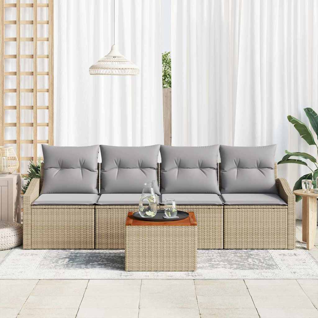 Set Divano da Giardino 5 pcs Beige e Grigio Chiaro polyrattan | homemem39