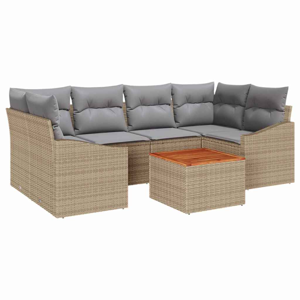 Set Divano da Giardino 7 pcs Beige e Grigio Chiaro polyrattan | homemem39