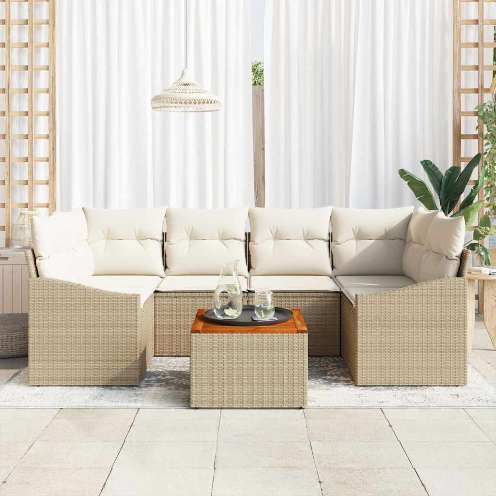 Set Divano da Giardino 7 pcs Beige e bianco