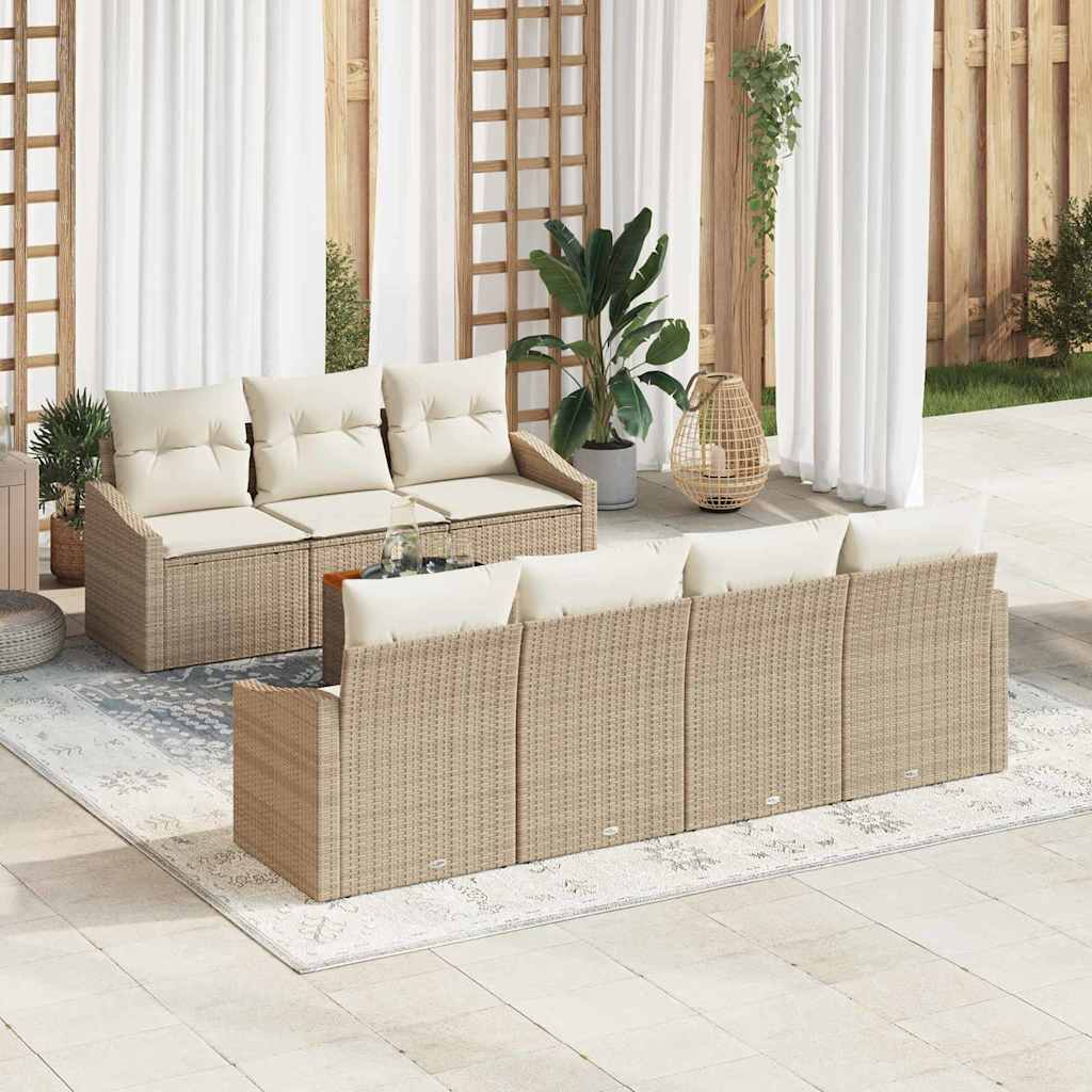 Set Divano da Giardino 8 pcs Beige e Crema polyrattan | homemem39