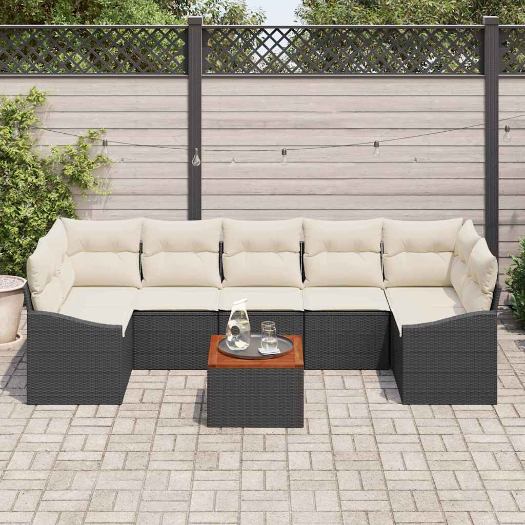 Set Divano da Giardino 8 pcs Nero e Crema polyrattan | homemem39
