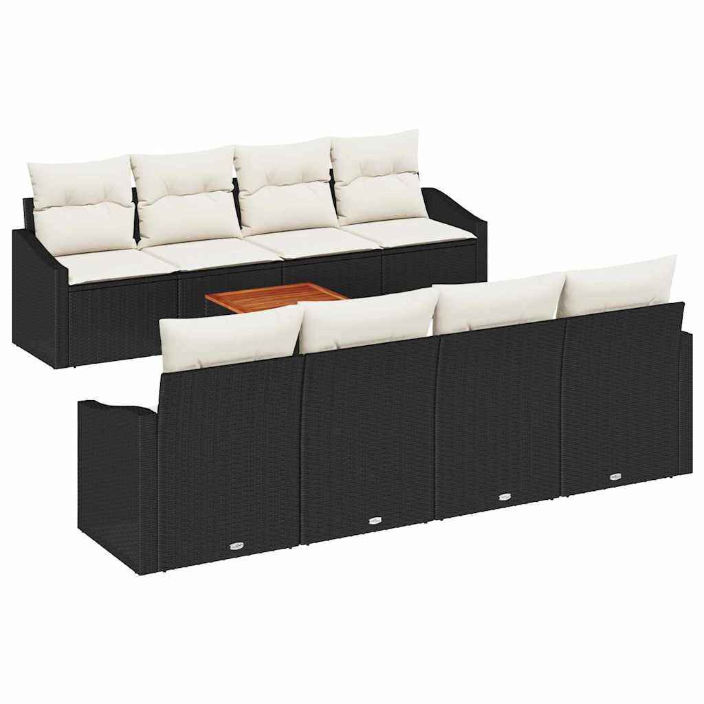 Set Divano da Giardino 9 pcs Nero e Crema polyrattan | homemem39
