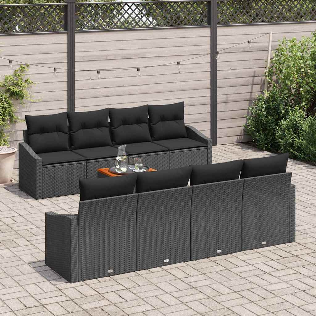 Set Divano da Giardino con archiviazione 9 pcs Nero polyrattan | homemem39