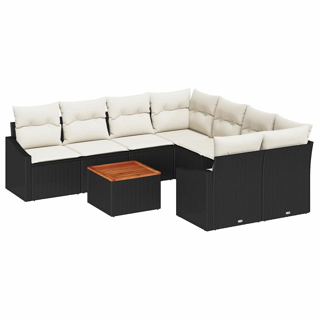 Set Divano da Giardino 9 pcs Nero e Crema polyrattan | homemem39