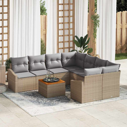 Set Divano da Giardino 9 pcs Beige e Grigio Chiaro polyrattan | homemem39
