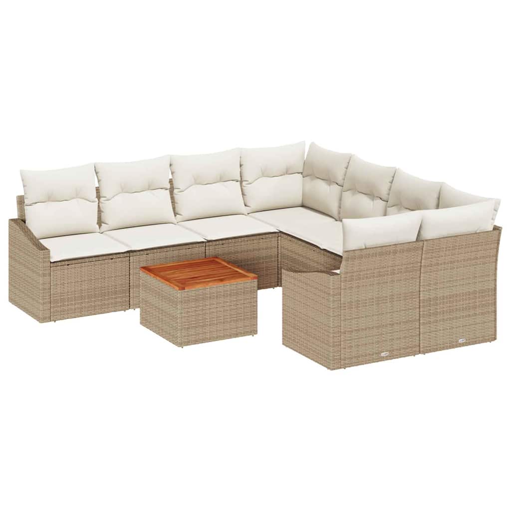 Set Divano da Giardino 9 pcs Beige e Crema polyrattan | homemem39