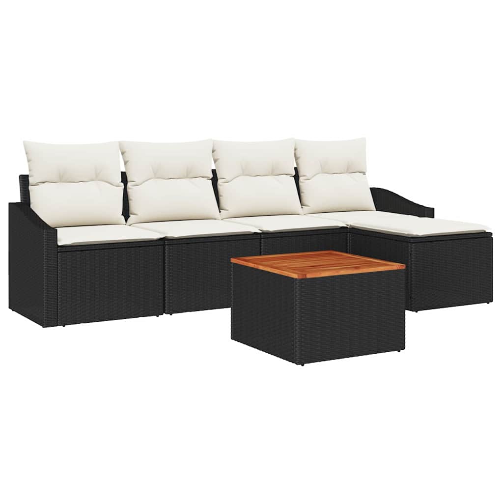 Set Divano da Giardino 6 pcs Nero e Crema polyrattan | homemem39