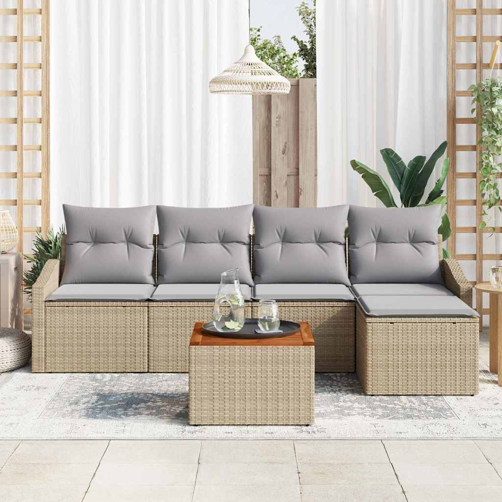 Set Divano da Giardino 6 pcs Beige e Grigio Chiaro polyrattan | homemem39