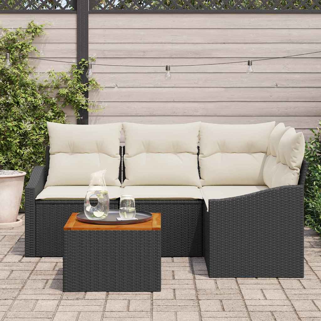 Set Divano da Giardino 5 pcs Nero e Crema polyrattan | homemem39
