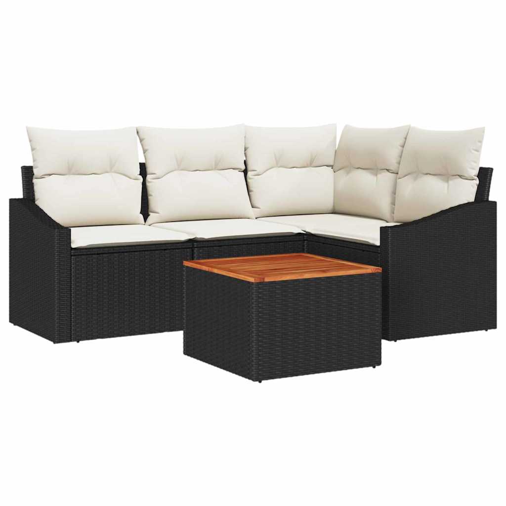 Set Divano da Giardino 5 pcs Nero e Crema polyrattan | homemem39