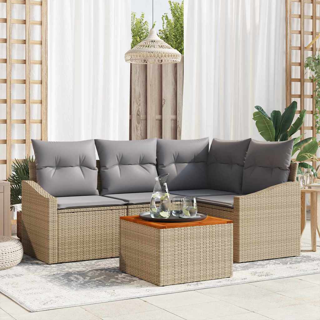 Set Divano da Giardino 5 pcs Beige e Grigio Chiaro polyrattan | homemem39