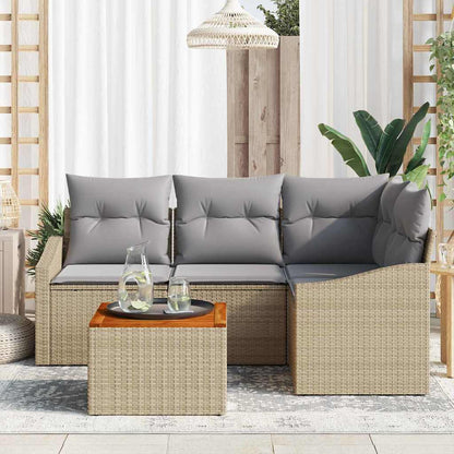 Set Divano da Giardino 5 pcs Beige e Grigio Chiaro polyrattan | homemem39
