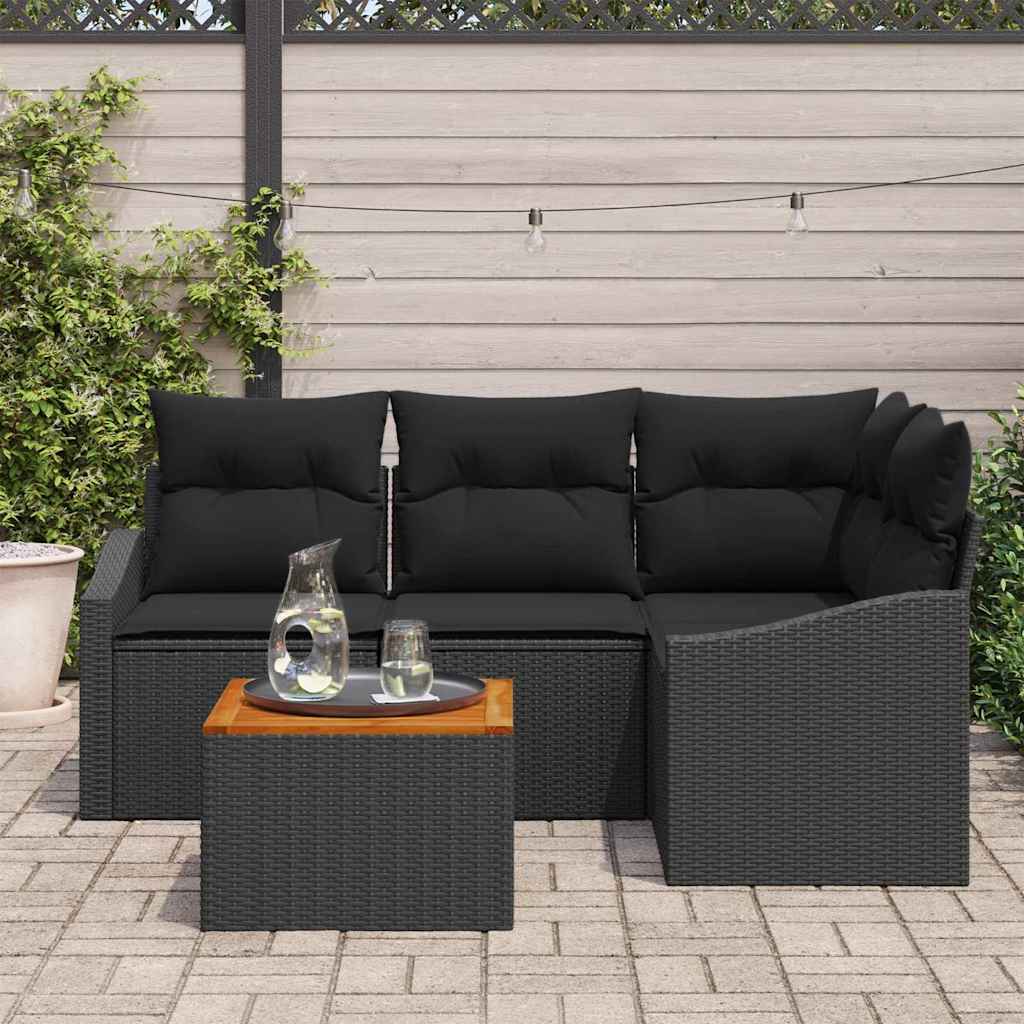 Set Divano da Giardino con archiviazione 5 pcs Nero polyrattan | homemem39