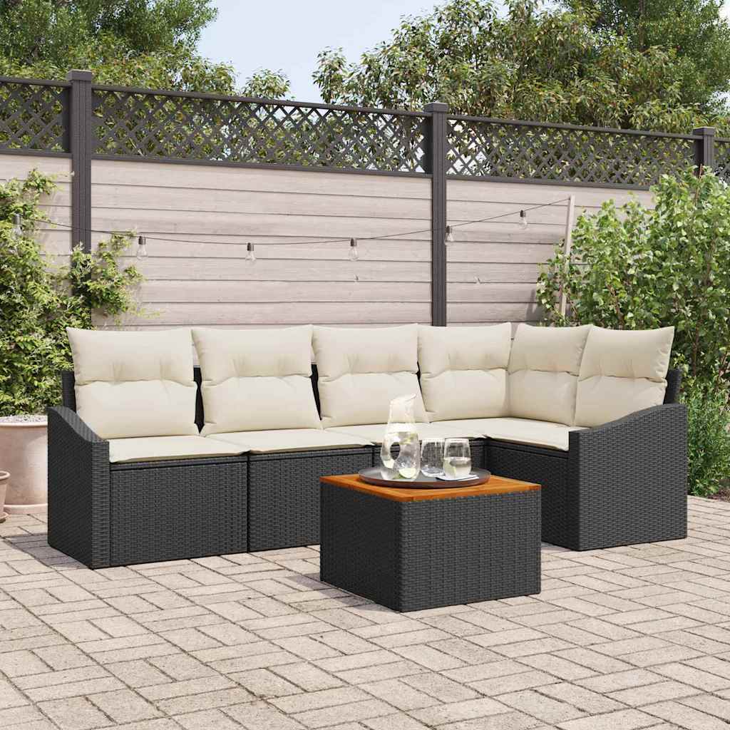 Set Divano da Giardino 6 pcs Nero e Crema polyrattan - homemem39