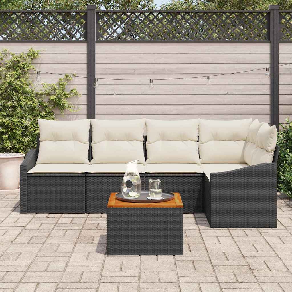Set Divano da Giardino 6 pcs Nero e Crema polyrattan - homemem39