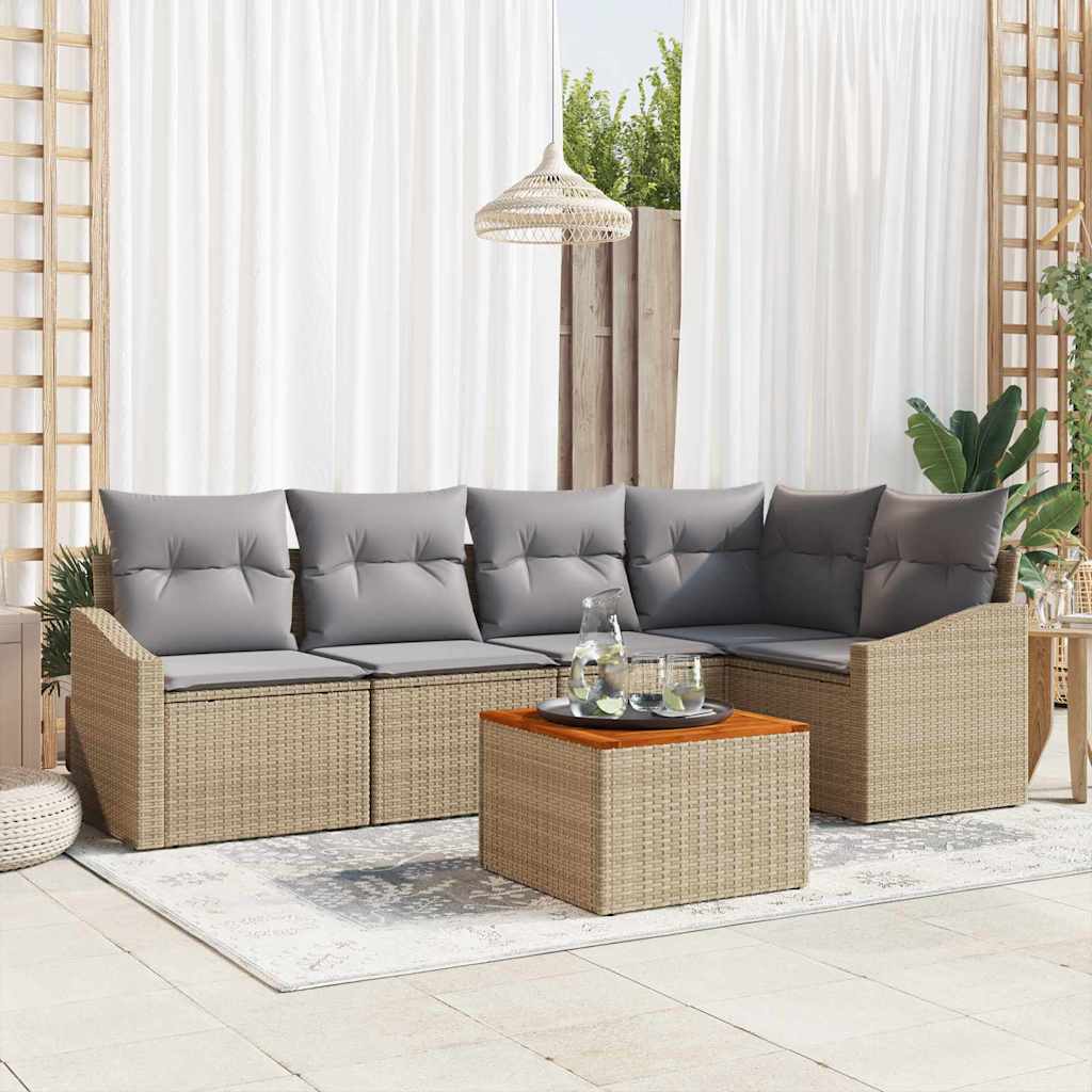 Set Divano da Giardino 6 pcs Beige e Grigio Chiaro polyrattan | homemem39