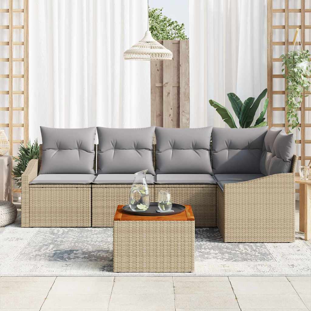 Set Divano da Giardino 6 pcs Beige e Grigio Chiaro polyrattan | homemem39