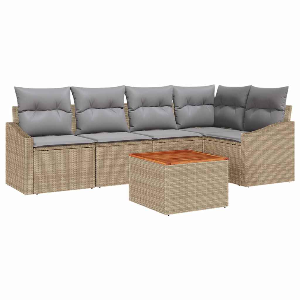 Set Divano da Giardino 6 pcs Beige e Grigio Chiaro polyrattan | homemem39