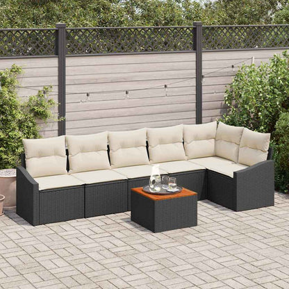 Set Divano da Giardino 7 pcs Nero e Crema polyrattan | homemem39