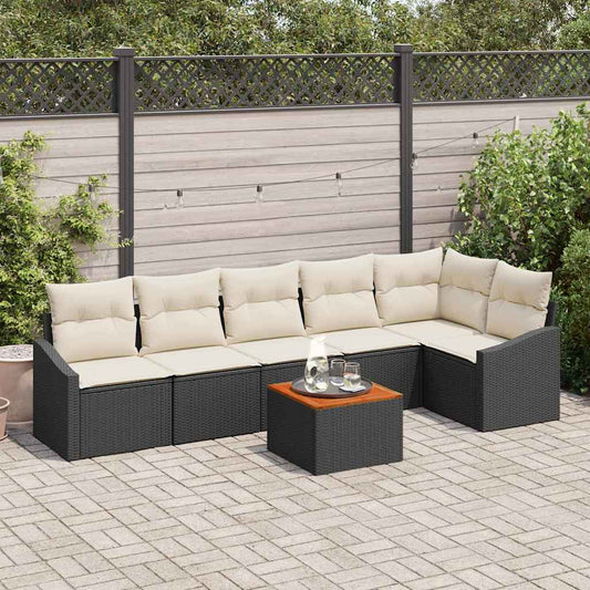 Set Divano da Giardino 7 pcs Nero e Crema polyrattan - homemem39