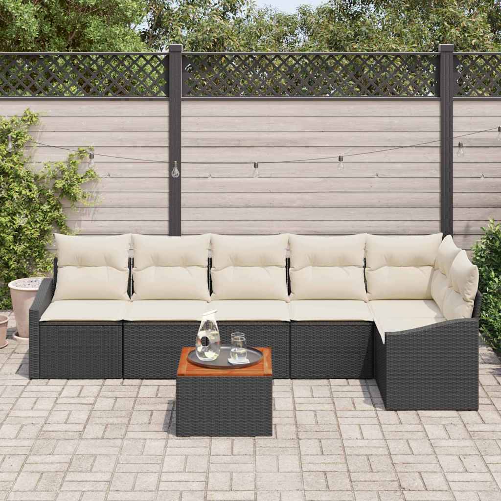 Set Divano da Giardino 7 pcs Nero e Crema polyrattan | homemem39