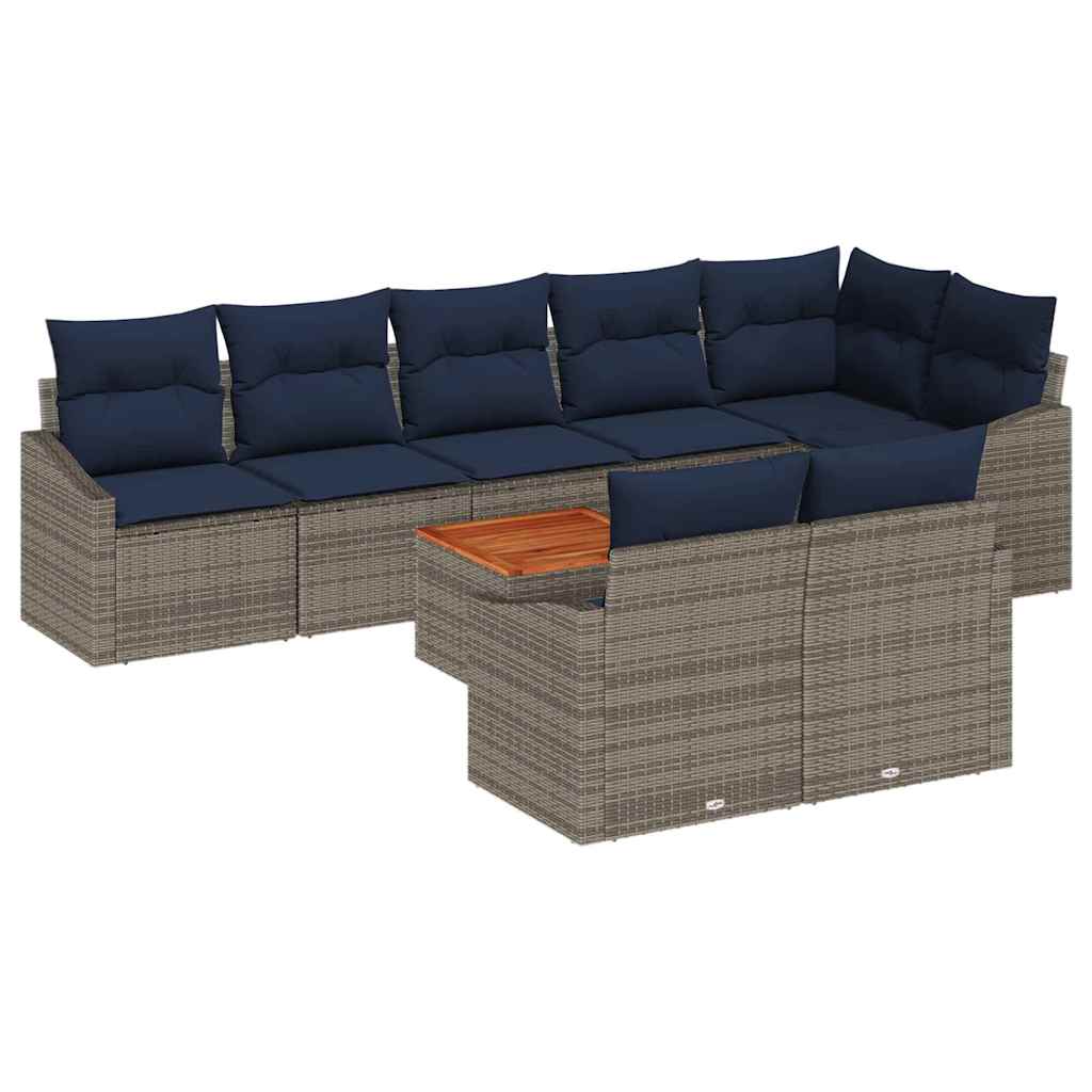 Set Divano da Giardino 9 pcs Grigio e Blu Navy polyrattan | homemem39