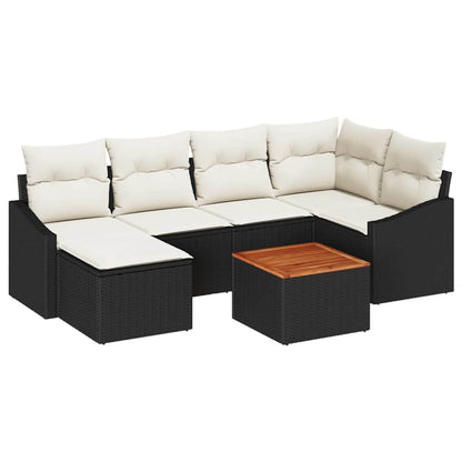 Set Divano da Giardino 7 pcs Nero e Crema polyrattan | homemem39