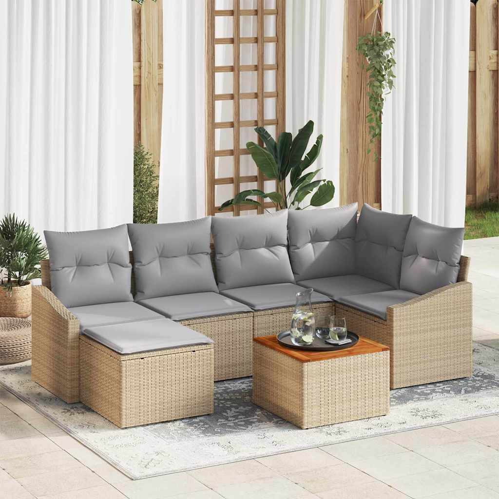 Set Divano da Giardino 7 pcs Beige e Grigio Chiaro polyrattan | homemem39
