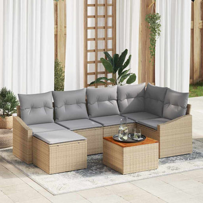 Set Divano da Giardino 7 pcs Beige e Grigio Chiaro polyrattan | homemem39