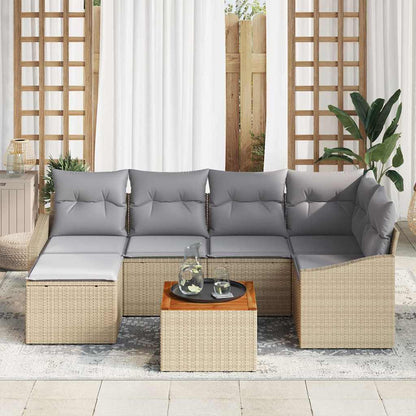 Set Divano da Giardino 7 pcs Beige e Grigio Chiaro polyrattan | homemem39