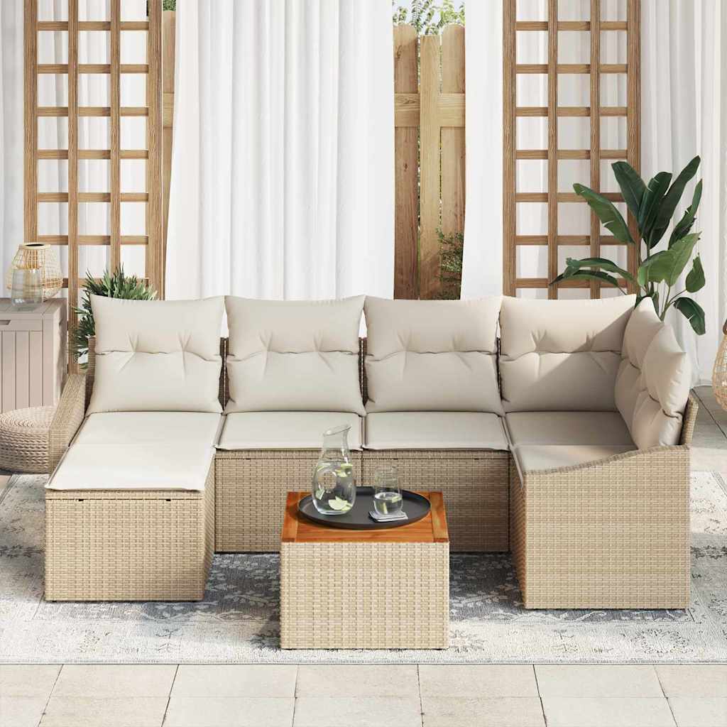 Set Divano da Giardino 7 pcs Beige e Crema polyrattan | homemem39