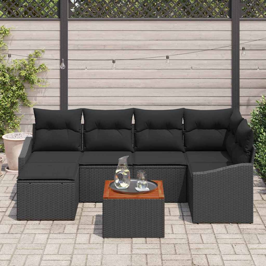 Set Divano da Giardino con archiviazione 7 pcs Nero polyrattan | homemem39