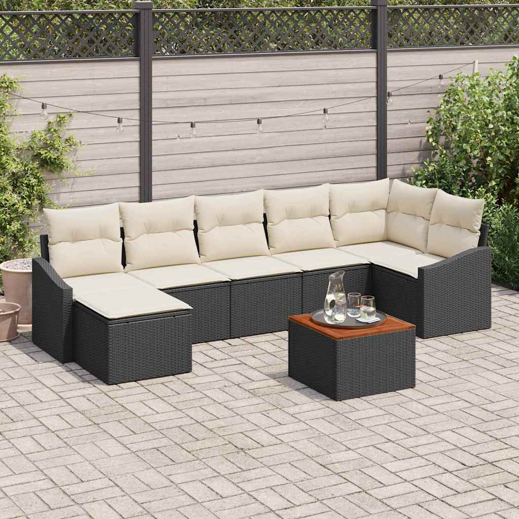 Set Divano da Giardino 8 pcs Nero e Crema polyrattan | homemem39