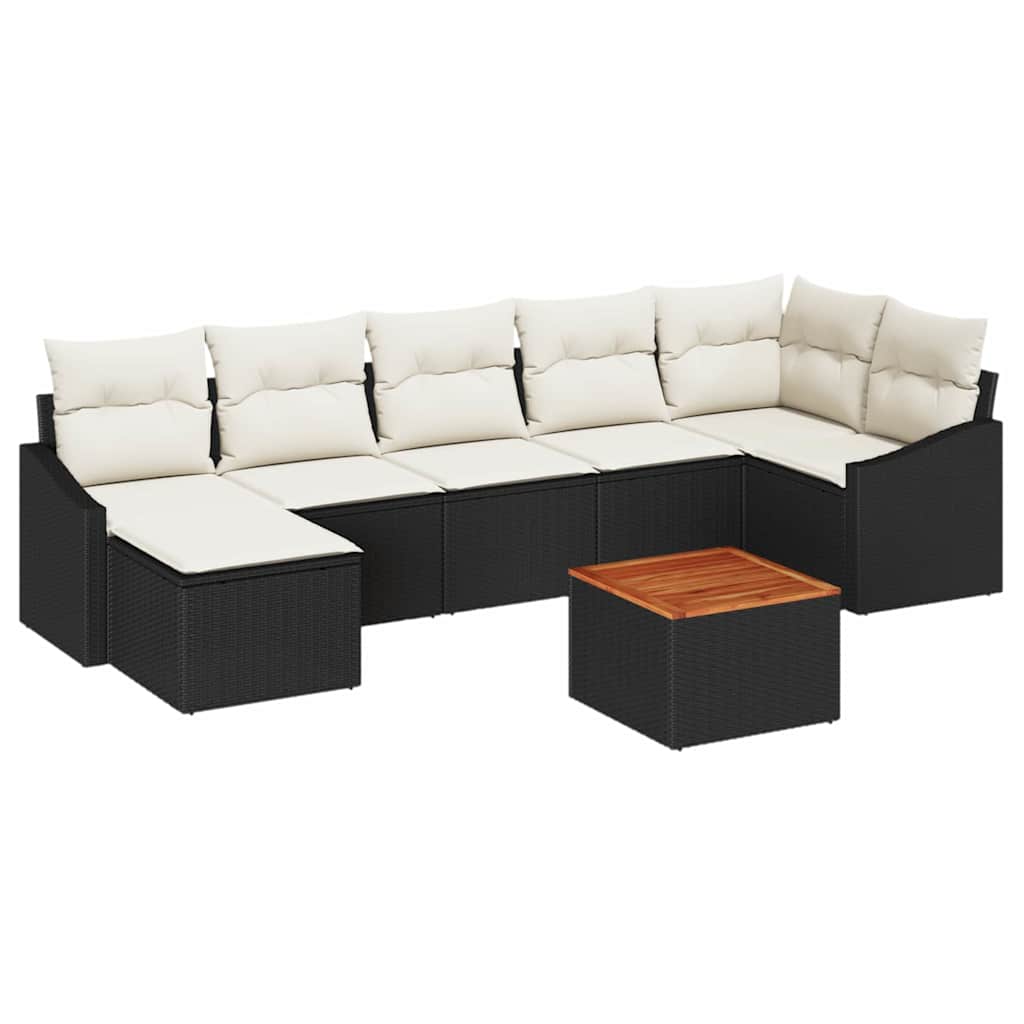 Set Divano da Giardino 8 pcs Nero e Crema polyrattan | homemem39