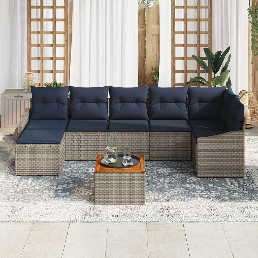 Set Divano da Giardino 8 pcs Grigio e Blu Navy polyrattan
