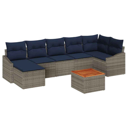 Set Divano da Giardino 8 pcs Grigio e Blu Navy polyrattan