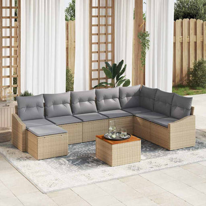 Set Divano da Giardino 9 pcs Beige e Grigio Chiaro polyrattan | homemem39