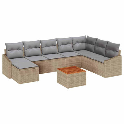 Set Divano da Giardino 9 pcs Beige e Grigio Chiaro polyrattan | homemem39