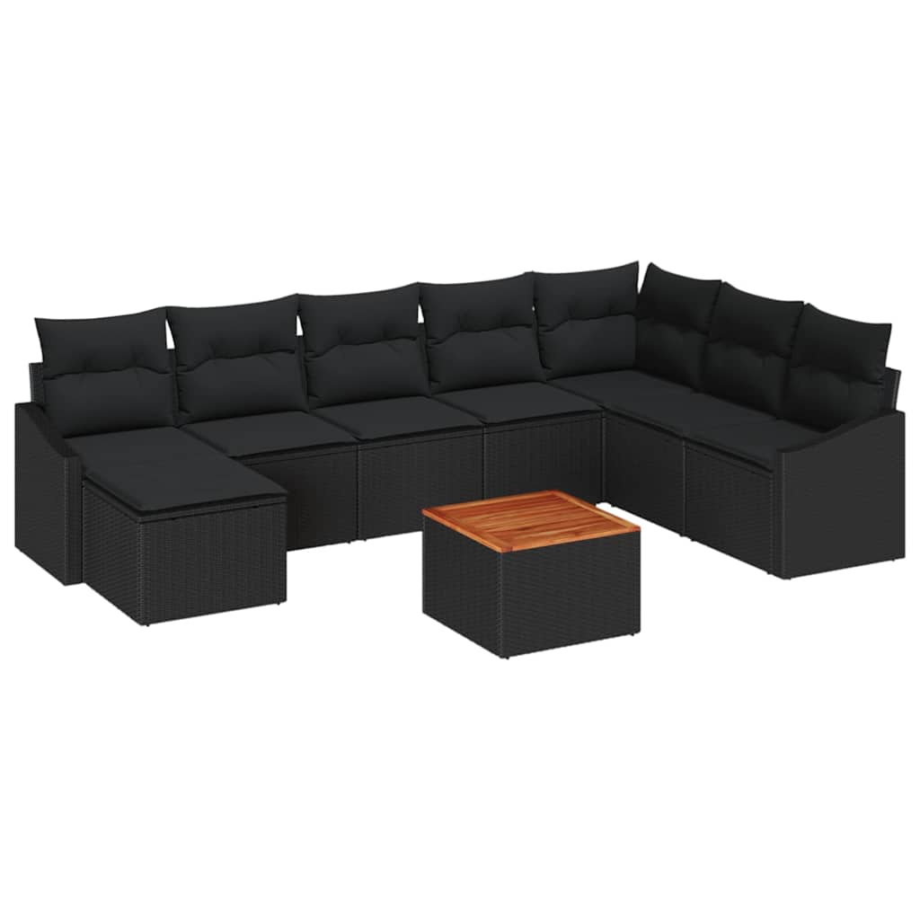 Set Divano da Giardino con archiviazione 9 pcs Nero polyrattan | homemem39