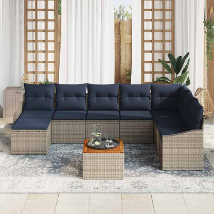 Set Divano da Giardino 9 pcs Grigio e Blu Navy polyrattan | homemem39