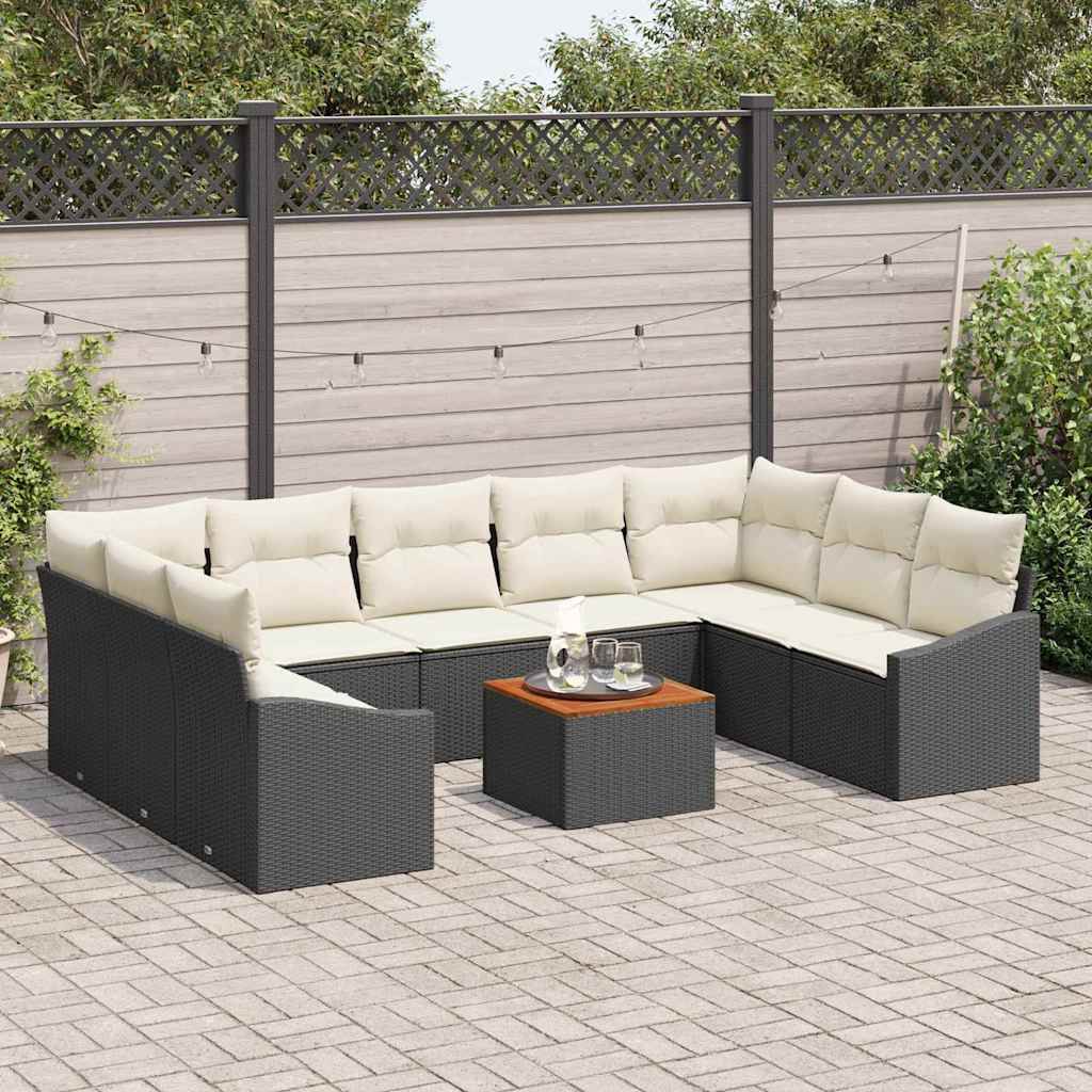 Set Divano da Giardino 10 pcs Nero e Crema polyrattan | homemem39