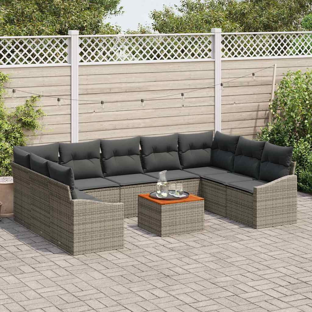Set Divano da Giardino 10 pcs Grigio polyrattan | homemem39
