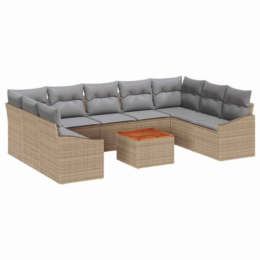 Set Divano da Giardino 10 pcs Beige e Grigio Chiaro polyrattan | homemem39