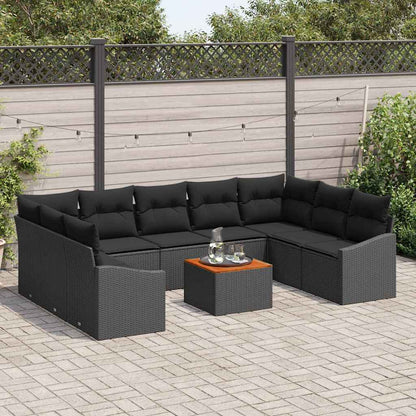 Set Divano da Giardino con archiviazione 10 pcs Nero polyrattan | homemem39