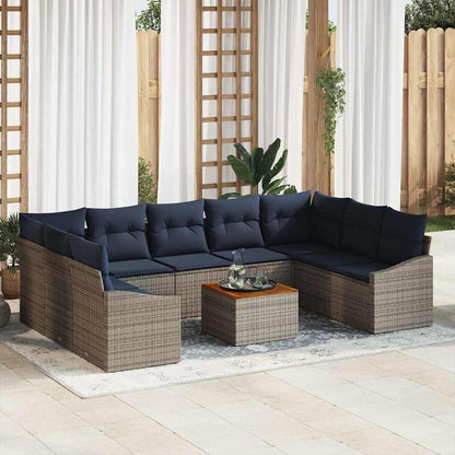 Set Divano da Giardino 10 pcs Grigio e Blu Navy polyrattan | homemem39