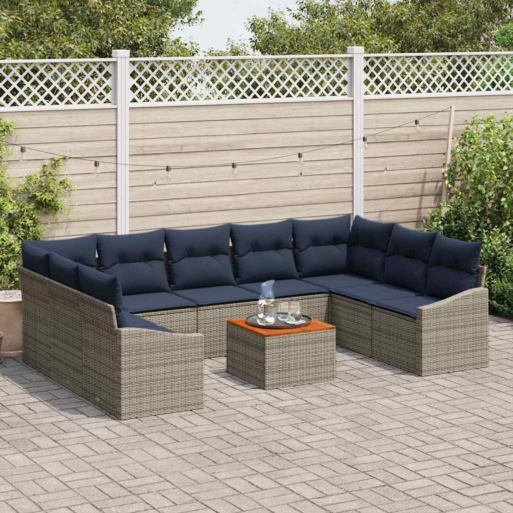 Set Divano da Giardino 10 pcs Grigio e Blu Navy polyrattan | homemem39