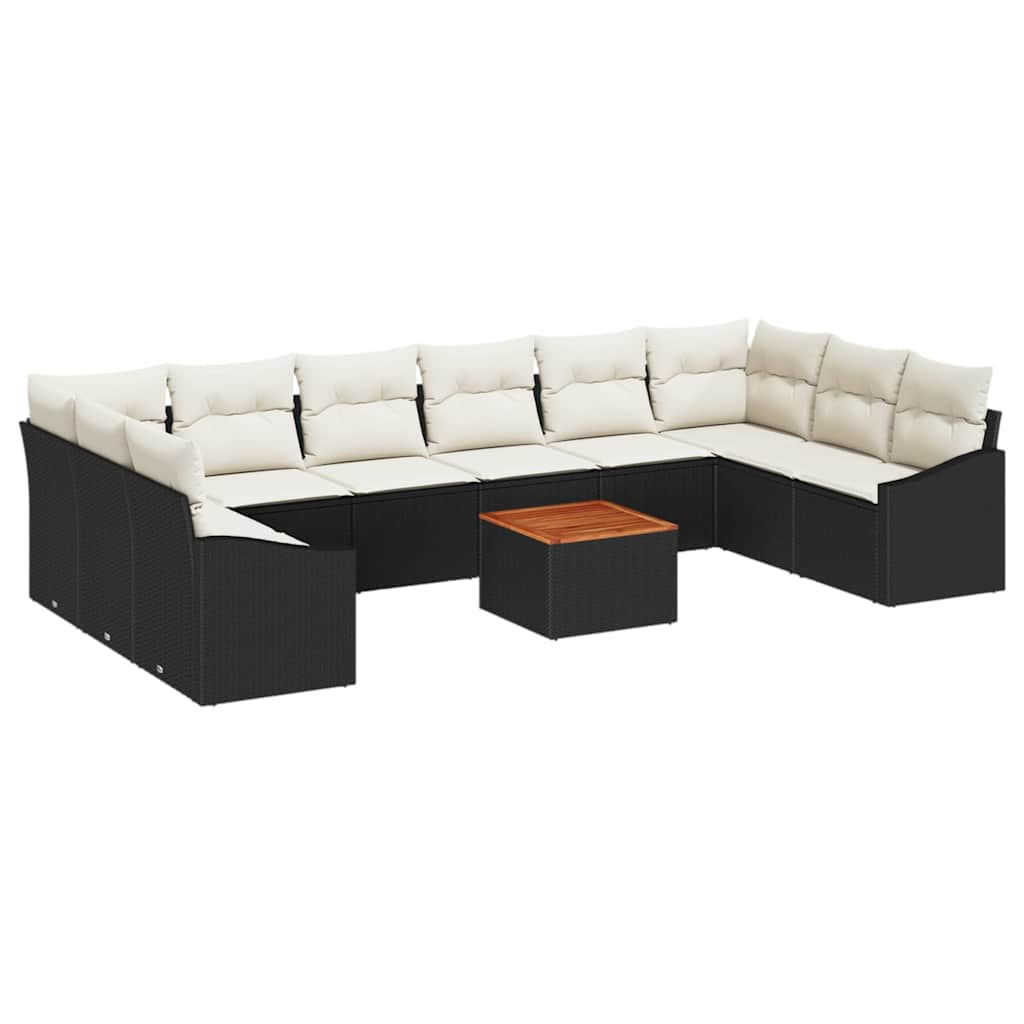 Set Divano da Giardino 11 pcs Nero e Crema polyrattan | homemem39